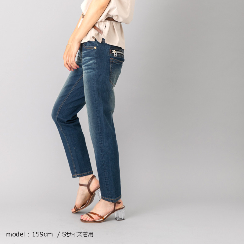 デニム ジップボーイフレンドパンツ w-37429