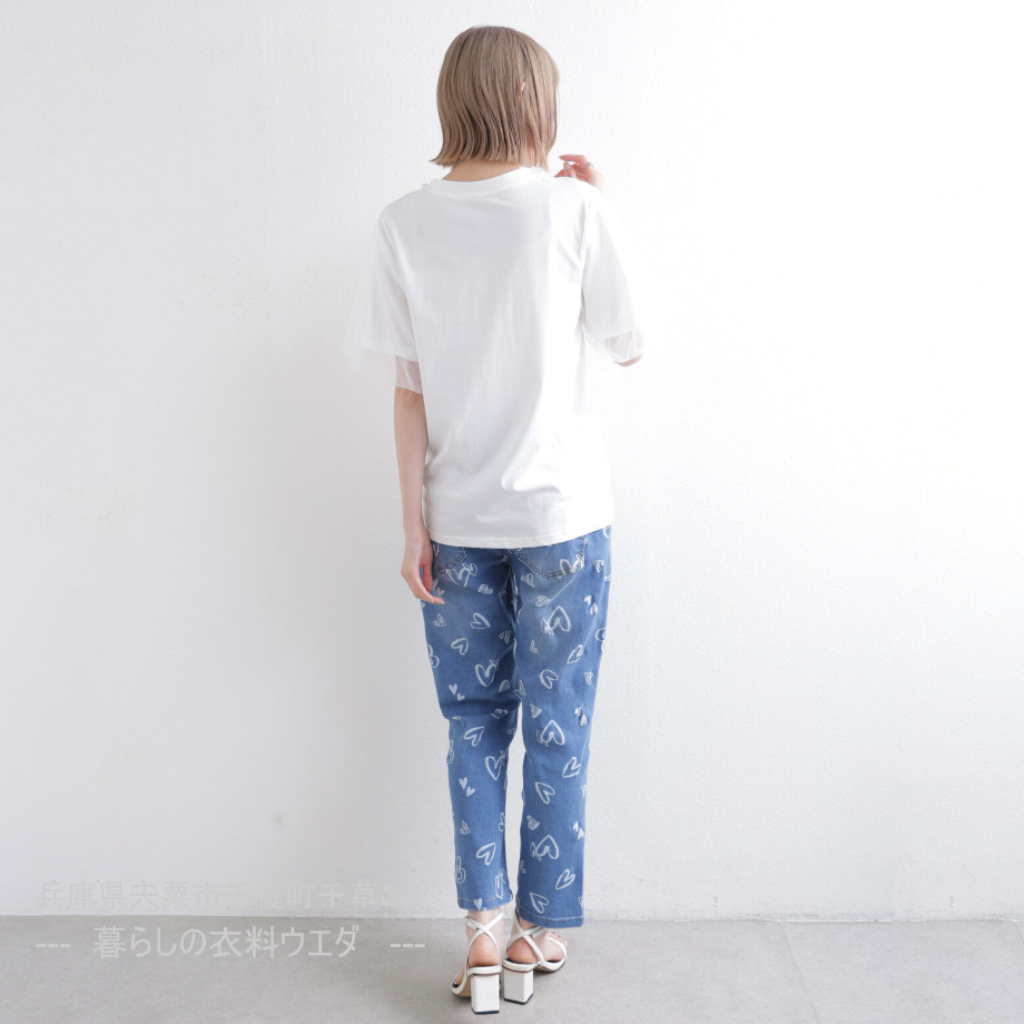 【レディース】アップリケ付デニムパンツ